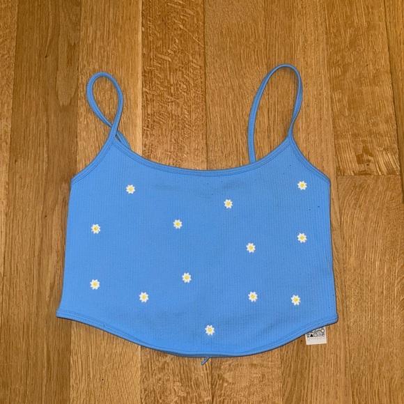 Bershka Blue Floral Knit Top - Picture 1 of 5